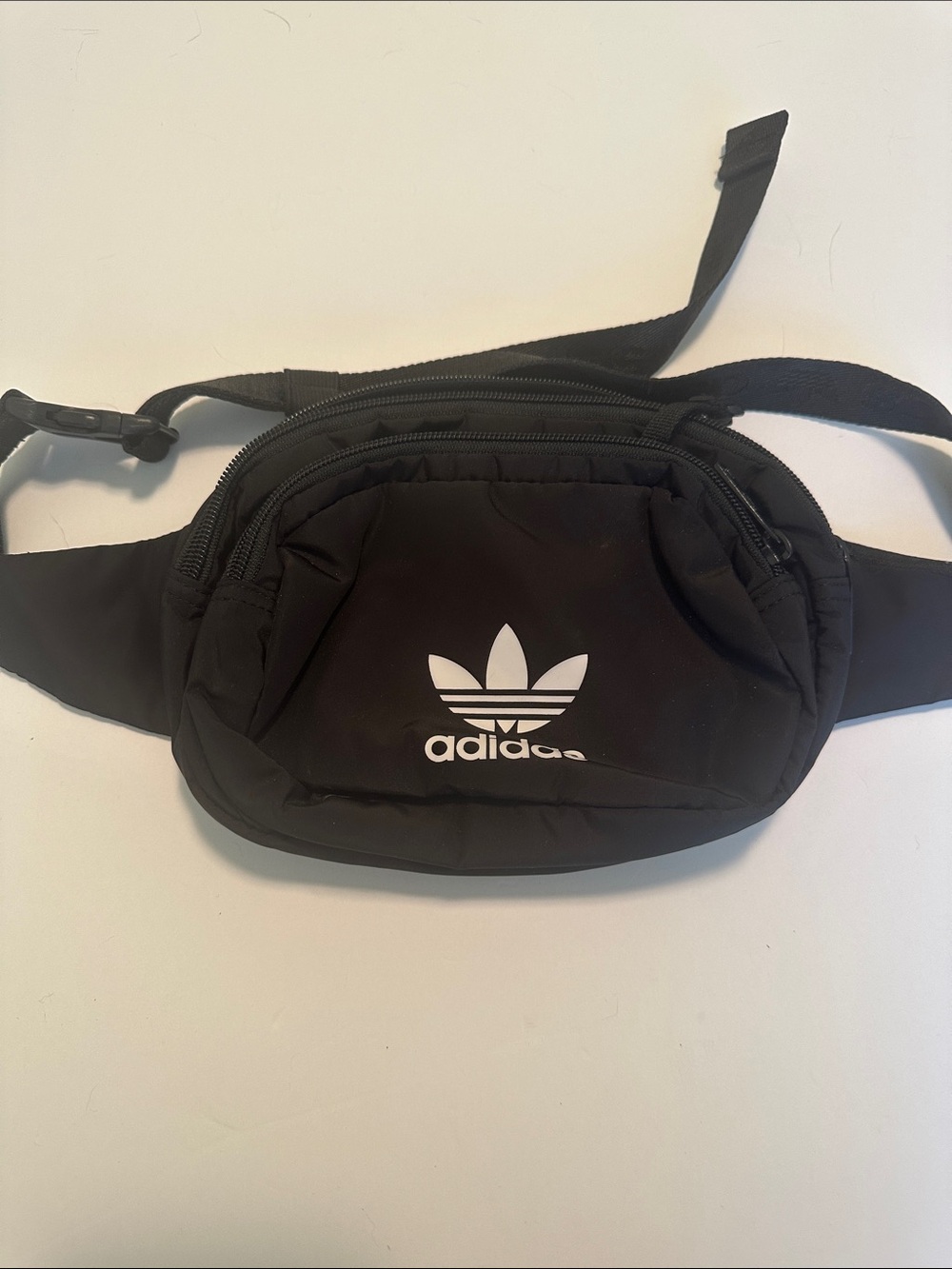 adidas Black Trefoil Belt Bag with White Logo